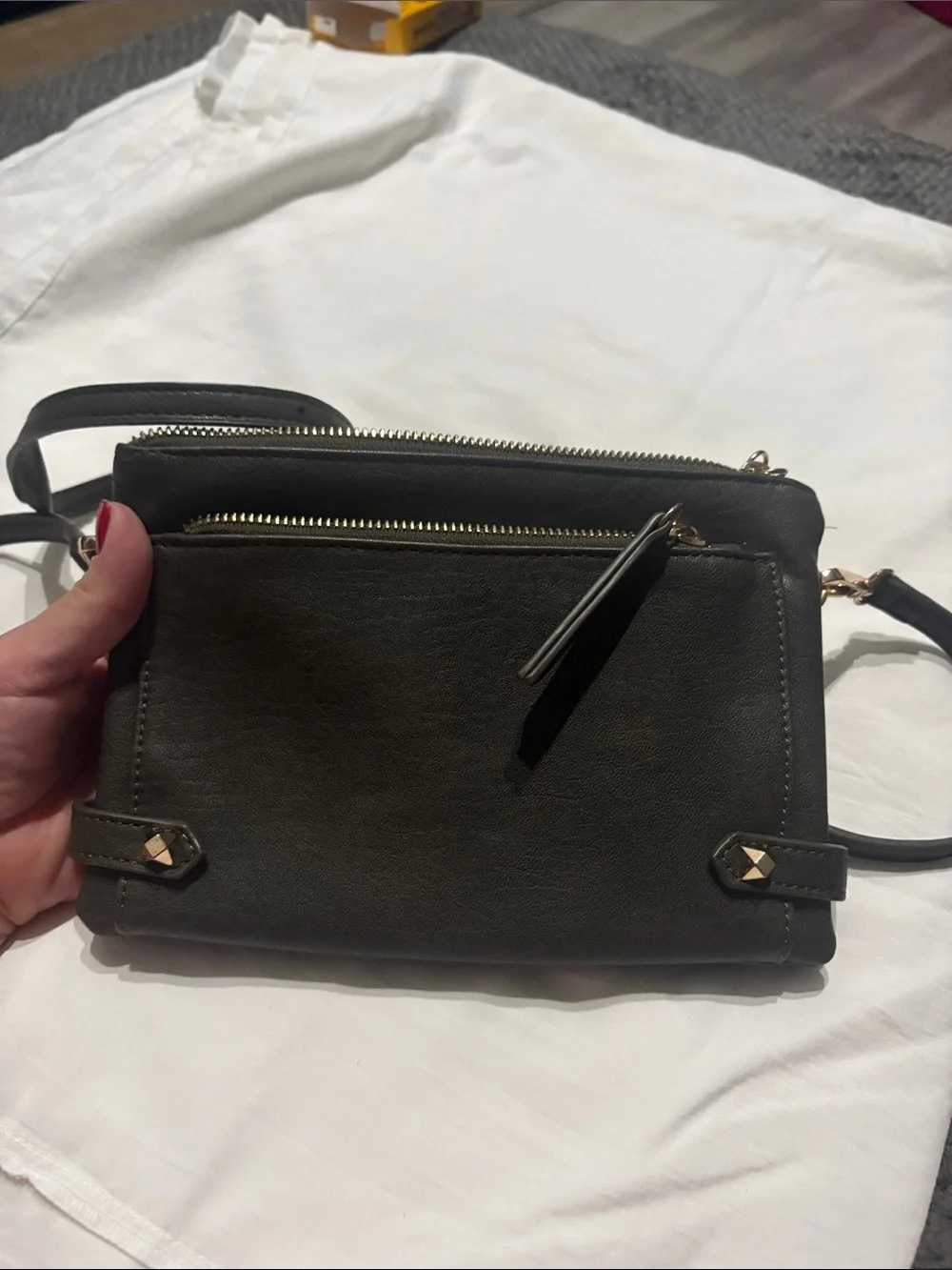 Antik Kraft Dark Green Crossbody with Front Zip and Stud Accents